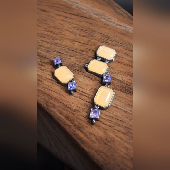 Handmade Gold and Purple Earrings - Picture 4 of 4